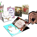 Decorative Ornament Set With 3D Pop Up Greeting Cards And Flower Bouquet In Vase