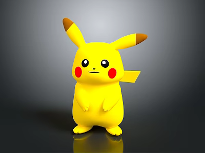Yellow Pikachu Character With Brown Ear Tips Red Cheeks And Standing Pose 3d model