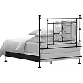 Modern Black Metal Frame Double Bed With White Sheets And Pillows 3d model