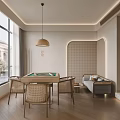 Modern Hotel Mahjong Room Interior With Mahjong Table Rattan Chairs And Pendant Lamp