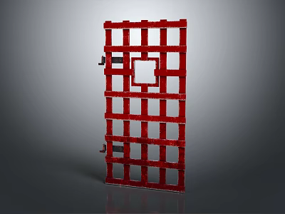 Red Grid Like Structure With Square Opening And Black Side Handles 3d model