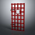 Red Grid Like Structure With Square Opening And Black Side Handles