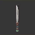 Sleek Tactical Knife With Long Metal Blade And Striped Wooden Handle Design