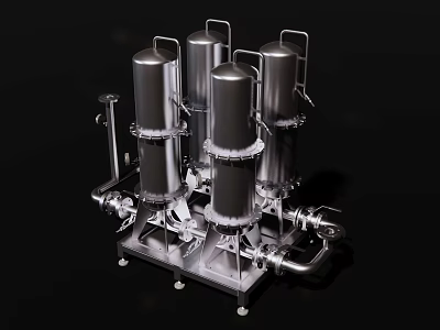 Stainless Steel Cylindrical Vessels With Pipes And Frames For Structural Building Components 3d model