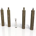 Four Brown Rustic Gas Cylinders With Small Metal Ring On White Surface 3d model