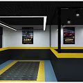 4S Car Dealership Showroom With White Sports Car On Yellow Blue Floor And Car Poster