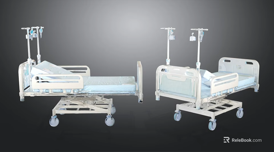 Medical Equipment Featuring Mobile Hospital Beds With IV Stands And Wheels 3d model 