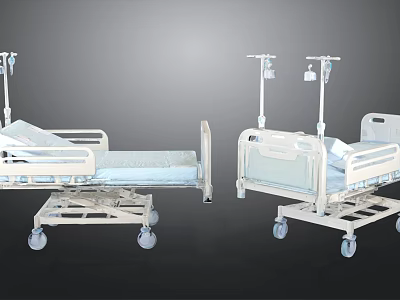 Medical Equipment Featuring Mobile Hospital Beds With IV Stands And Wheels 3d model