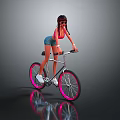 Female Game Movie Character Wearing Sunglasses Pink Top Denim Shorts Riding Bicycle With Pink Wheels