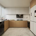 Cream Log Style Kitchen High and Low Cabinet Washing Machine Steam Oven Square Range Hood Refrigerator Cabinet 3d model
