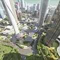 Aerial View Urban Planning With Tall Skyscrapers Green Spaces And Road Networks