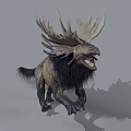 Mythical Creature With Large Antler Like Crown Open Mouth And Furry Body Running