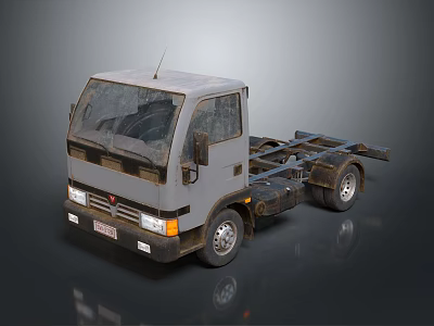 Gray Worn Single Cab Truck With Exposed Chassis And Industrial Design 3d model