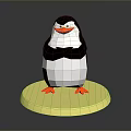 Low Poly Penguin With Black White Body Orange Beak Feet Standing On Yellow Circular Base