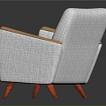 Modern Minimalist Armchair With White Fabric Upholstery Wooden Armrests And Red Legs