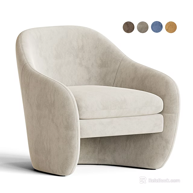 Modern Beige Velvet Single Sofa with Comfortable Design and Multiple Color Options 3d model 