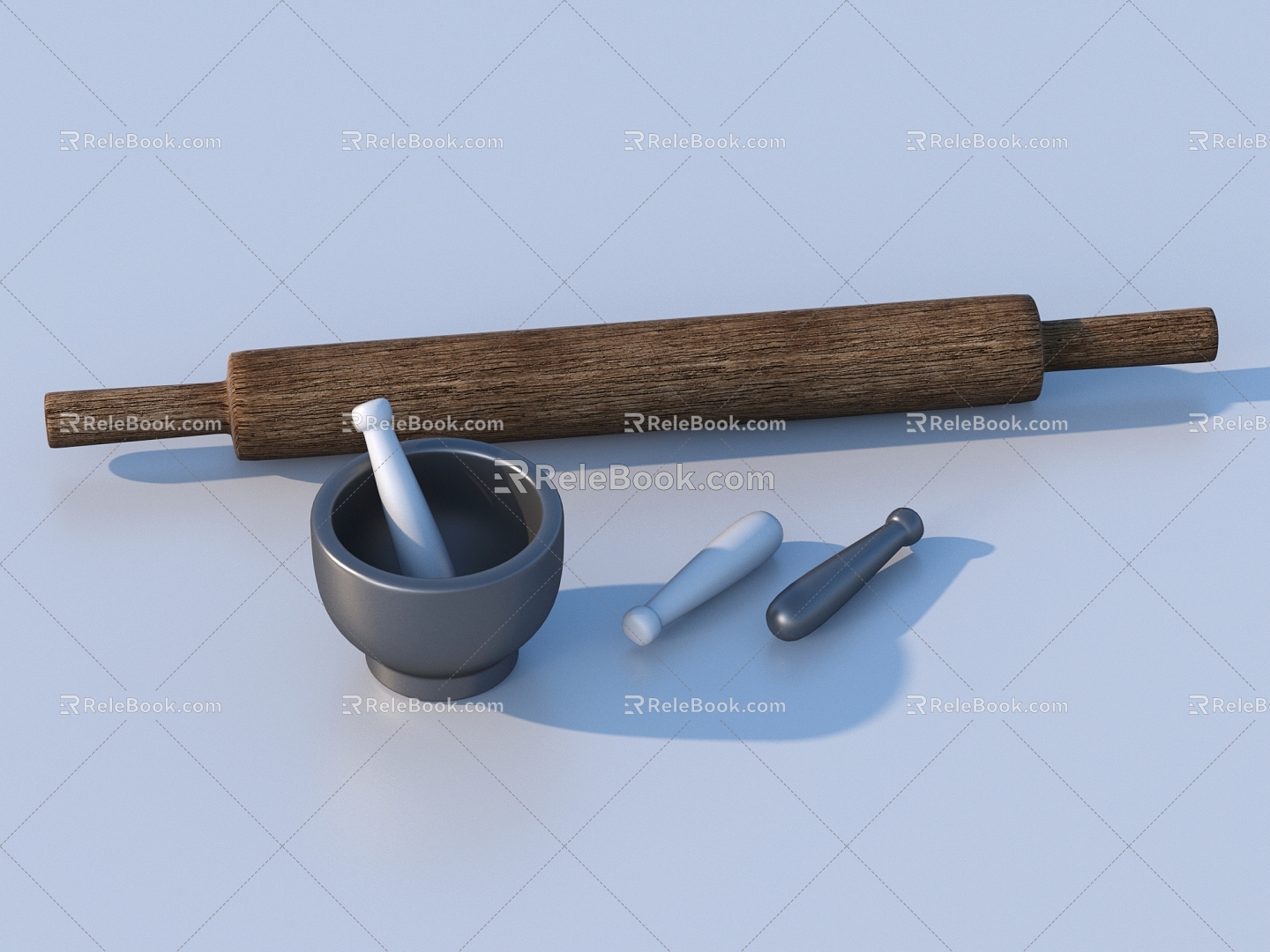 Grinding jar mortar pestle pestle 3d model