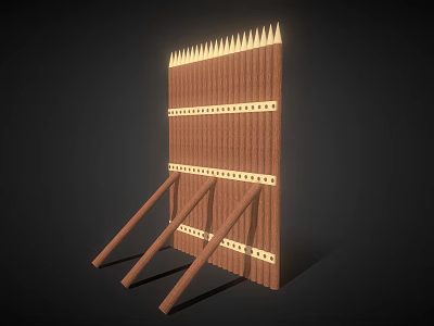 Medieval Wooden Defensive Barrier with Spiked Top Horizontal Straps and Supporting Braces 3d model