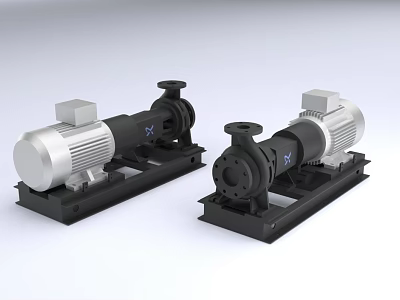 Two Industrial Pumps Featuring Silver Motors Black Bodies And Stable Base Frames 3d model
