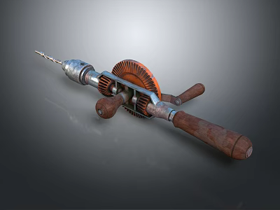 Hand Operated Hardware Tool With Metal Gear Mechanism And Wooden Handle Design 3d model