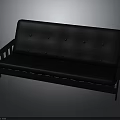 Black Leather Sofa With Button Tufted Design And Wooden Armrests In Modern Style