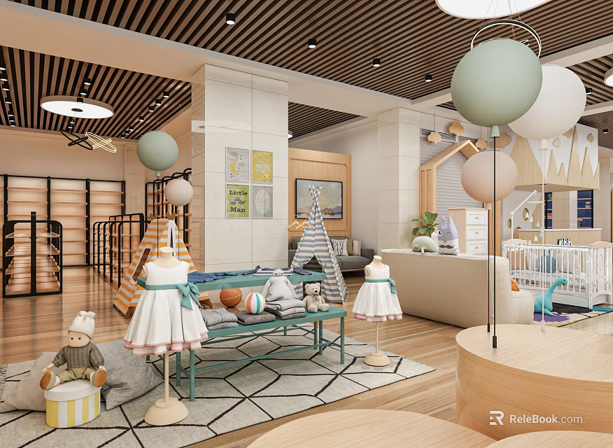 Baby Products Specialty Store With Strollers Clothing And Decorative Elements 3d model 