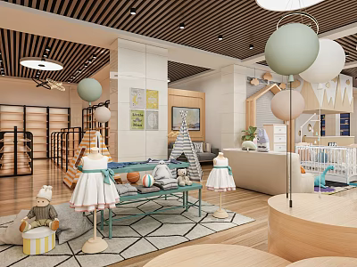 Baby Products Specialty Store With Strollers Clothing And Decorative Elements 3d model