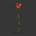 Decorative Metal Furniture Piece With Red Rose Design Curved Stem And Leaves