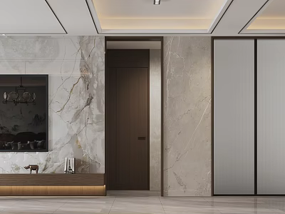 Modern Duplex Living Room Interior With Marble Wall And Wood Decor 3d model