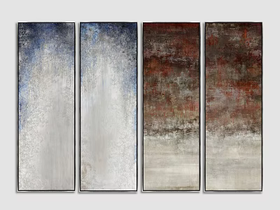 Four Panel Vertical Abstract Wall Art With Blue Brown Gray Gradient Tones 3d model