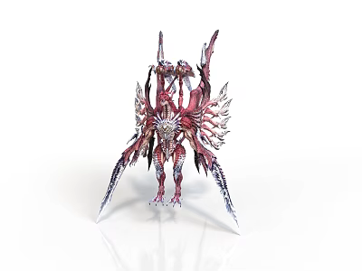 Mythical Fantasy Creature 3D Model With Red Purple Sharp Wings And Spiked Structures 3d model