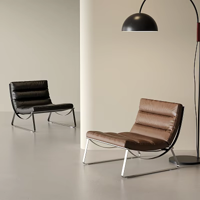 Modern Leather Accent Chairs Black and Brown with Metal Legs Interior Design 3d model