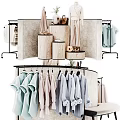 Stylish Clothing Display With Hanging Garments Wooden Stands And Accessories