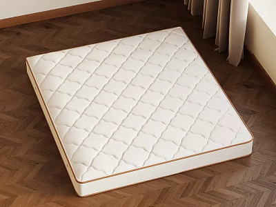 White Quilted Mattress With Diamond Stitch Pattern On Wooden Floor 3d model