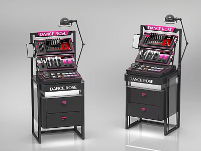DANCE ROSE Cosmetic Display Cabinets With Black Pink Design Lipsticks And Drawers 3d model