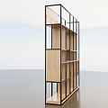 Contemporary Display Shelf With Black Metal Frame And Wooden Storage Layers