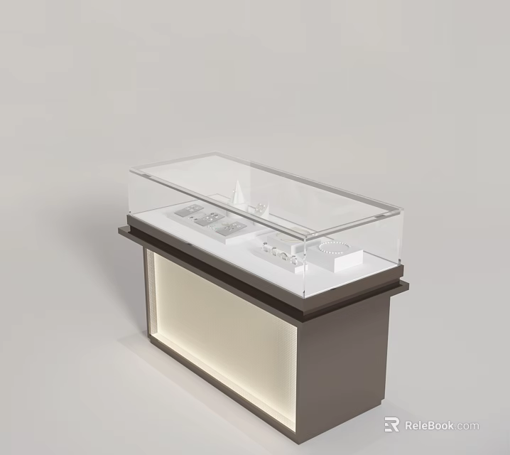 Transparent Glass Top Jewelry Display Cabinet With Illuminated Wooden Base For Retail 3d model 