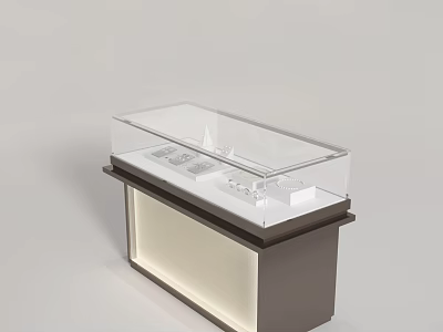 Transparent Glass Top Jewelry Display Cabinet With Illuminated Wooden Base For Retail 3d model