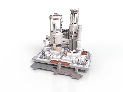 Detailed Industrial Metal Mechanical Model With Cylindrical Towers And Square Base 3d model