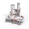 Detailed Industrial Metal Mechanical Model With Cylindrical Towers And Square Base