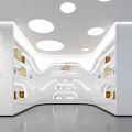 Modern Bright Exhibition Hall Interior With Circular Ceiling Light And Display Walls 3d model