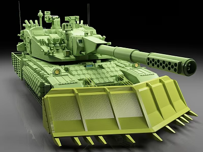 Detailed Green Military Tank Model With Front Blade And Cannon Barrel 3d model