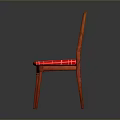 Stylish Red Wooden Chair With Slat Back Design And Red Grid Pattern Seat