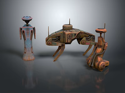 Mechanical Characters And Robotic Creatures With Metallic Textures And Industrial Design Elements 3d model