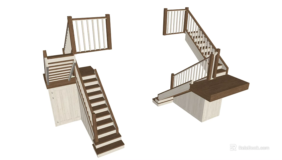 Modern Wooden Stairs With Railing And Steps For Interior Design Structure 3d model