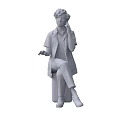 A Woman in White Uniform Sitting on Gray Box Talking on Phone with White Shoes