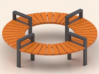 Public Chair Round Wooden Outdoor With Black Metal Armrests Modern Design 3d model