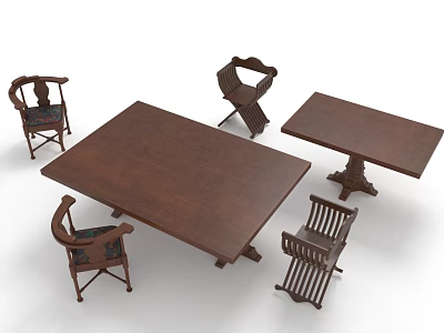 Solid Wood Table and Chair Set with Rectangular Table and Four Dining Chairs 3d model