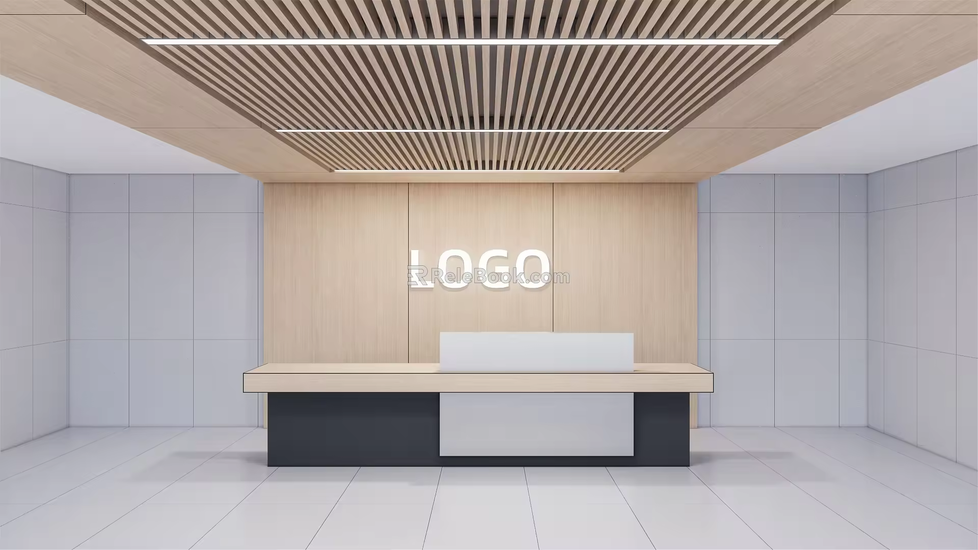 Modern front desk and background wall 3d model