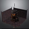Rusted Industrial Equipment With Glowing Interior Metal Enclosure And Red Top Rod